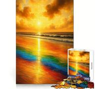 Rainbow Beach︰ Golden Sunset Waves Hard Jigsaw Puzzle for Adults 1000 Pieces Mind Challenge Toy Gentle Leisure Precise Cut Memorable Gift (38x52cm)