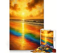 Rainbow Beach︰ Golden Sunset Waves Jigsaw Puzzles 1000 Pieces for Teenagers Logic Game Warm Time Precise Cut Art Collection Piece (38x26cm)