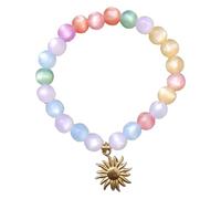 Rainbow Beaded Bracelet, UV Reactive Color Changing Waterproof Bracelet, Stackable Boho Seashell Ocean Charm Rainbow Bracelet, Summer Beach Jewelry for Women (Gold, Sun)