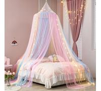 Rainbow Bed Canopy with Lights - Mosquito Netting for Twin, Single, Full, Queen & King Size Beds - Decor for Girls' Rooms