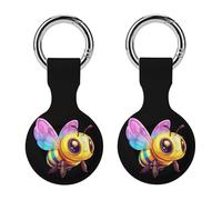Rainbow Bee Compatible for AirTag Holder with Keychain Silicone Protective Case Cover 2PCS