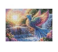 Rainbow Bird at Waterfall during Sunset 300 Piece Jigsaw Puzzle for Adults Teens Jigsaw Festive Gathering Family Bonding Whimsical Design Great Gift for Loved Ones 300 PCS