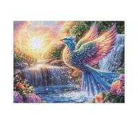 Rainbow Bird at Waterfall during Sunset 500 Pc DIY Jigsaw Puzzle Puzzles for Adults Teens Hard Challenging Team Building Stress Reducing Autumn Premium Quality Material 500 PCS