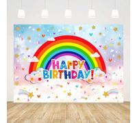 Rainbow Birthday Backdrop Banner for Boys Girls Sprinkled Glitter Star Colorful Rainbow Happy Birthday Photography Background 7x5ft Polyester Pastel Watercolor Kids Baby Showers Party Decorations