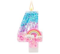 Rainbow Birthday Number Candle Four, Shiny Colorful Macaron 4th Birthday Cake Forth Candles Cartoon Theme Party Supplies Anniversary Celebrations Rainbow Cake Decorations (Number 4)