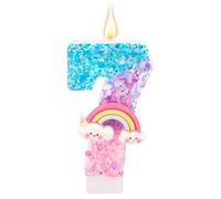 Rainbow Birthday Number Candle Seven, Shiny Colorful Macaron 7th Birthday Cake Candles Cartoon Theme Party Supplies Anniversary Celebrations Rainbow Cake Decorations (Number 7)