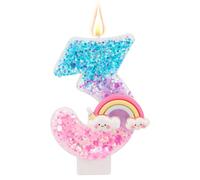 Rainbow Birthday Number Candle Three, Shiny Colorful Macaron 3rd Birthday Cake Third Candles Cartoon Theme Party Supplies Anniversary Celebrations Rainbow Cake Decorations (Number 3)