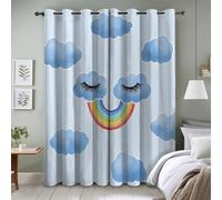 Rainbow Blackout Curtains Home Decoratio Energy Saving Thermal Insulated Clouds Eyelet Curtains for Bedroom Living Room, 52X54 Inch 2 Panels