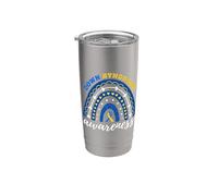 Rainbow Blue Yellow Ribbon Down Syndrome Awareness Stainless Steel Insulated Tumbler