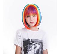 Rainbow Bob Wigs and A Wig Cap Women's Short Straight Multi Color Cosplay Wigs Comfortable& Breathable & Durable