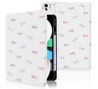 Rainbow Bow Case for iPad Air 11 Inch 7th/6th(M3 2025/M2 2024)/iPad Air 10.9 Inch 5th/4th with Pencil Holder,Multi-Angle Viewing and Auto Sleep/Wake White Leather Tablet Cover