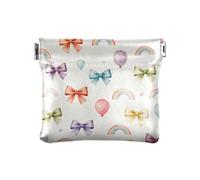 Rainbow Bows and Balloons Women's Small Leather Coin Purse Wallet Convenient Mini Card Holder Wallet for Women Boys Girls