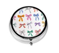 Rainbow Bows Small Pill Box 3 Compartment Portable Pill Box for Purse Pocket Colorful Mini Medicine Organiser for Daily Vitamin Fish Oil Storage