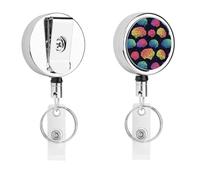 Rainbow Brains Pattern Cute Retractable Metal ID Badge Holder Reel Clip Keychain for Office Work