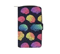 Rainbow Brains Pattern Funny Long Slim Bifold Wallet Card Holder Purse with Buckle for Men Women