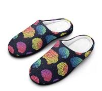 Rainbow Brains Pattern Men's House Slippers Memory Foam Washable Cotton Slip on Home Shoes