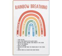 Rainbow Breathing Calm down Poster Kids Teens Mindfulness Coping Skills Activity Grounding Technique Calming Strategies School Counselor Prints Posters Metal Tin Sign Wall Art Deco 12x16 inch