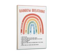 Rainbow Breathing Calm Down Poster Kids Teens Mindfulness Coping Skills Activity Grounding Technique Calming Strategies School Counselor Frame 12x18in
