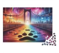 Rainbow Bridge 1000 Piece Jigsaw Puzzle Paper for Adults Pawprint Dream Night Scene Puzzle Game for Family Relaxation Decor Gift 52x38cm/1000pcs