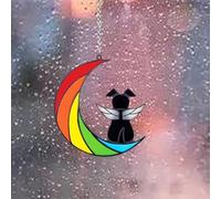 Rainbow Bridge Angel Wings Dog Memorial Suncatcher, Handcrafted Pet Loss Gift for Dog Lovers, Sympathy Keepsake with Rainbow Moon Poem, Lightweight Remembrance Hanging Decor for Beloved Dogs