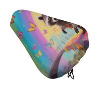 Rainbow Bridge Raccoon Bike Seat Cushion Waterproof Bicycle Seat Cover with Drawstring Comfort Dustproof Rain Proof Protection Bike Seat for Outdoor Most Bicycles Mountain Road Bikes