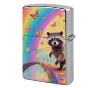 Rainbow Bridge Raccoon Lighter Case Metal Double-Sided Lighter Cover Pocket Lighters Sleeve Windproof Lighters Accessories for Men Women