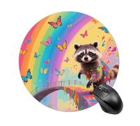 Rainbow Bridge Raccoon Round Mouse Pad, Cute Non-Slip Rubber Base Desk Mat, Funny Small Mousepad for Office & Gaming, Decorative Computer Accessories for Home Office Desk 7.8 Inch