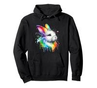 Rainbow Bunny Art - Watercolor Rabbit Face Animal Print Pullover Hoodie