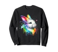 Rainbow Bunny Art - Watercolor Rabbit Face Animal Print Sweatshirt