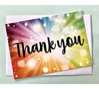 Rainbow Burst Design Thank You A6 Landscape Greetings Postcard Note Cards 25 Pack with Envelopes NHS Adults Children Gratitude Thanks