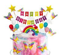 Rainbow Butterflies Cake Topper Decorations, 23 PCS Birthday Cake Topper Bunting Set - DIY Easy Vibrant Colors Versatile for Kids Birthday Party Cake Decoration Theme Decor