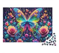 Rainbow Butterfly Art 1000 Piece Jigsaw Puzzles for Adults 14+, Non-Reflective Paper, Flower Butterfly, Mental Workout, Creative Leisure Activity, for Puzzle Lovers 52x38cm/1000pcs