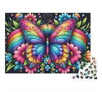 Rainbow Butterfly Art 1000 Piece Rainbow Butterfly with Flowers Jigsaw Puzzle for Adults And Kids Family Educational Games 1000 Pieces Beautiful Decoration Challenge High Difficulty 52x38cm/1000pcs