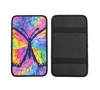 Rainbow Butterfly Car Armrest Cushion Colorful Waterproof Auto Center Console Pad Car Armrest Seat Box Cover Protector Universal Fit for Most Vehicle SUV