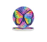 Rainbow Butterfly Coasters Set of 6Colorful Absorbent Diatomite Coasters Quick Dry Cup Mat for Drinks Round Mugs Pad for Table Bar Home Decor