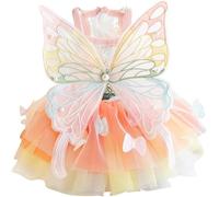 Rainbow Butterfly Dog Dresses for Small Dog Girl Puppy Lace Tutu Princess Dress Cat Outfit Pet Butterfly Costume