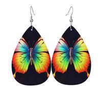 Rainbow Butterfly Earrings for Women Teardrop Leather Earring Double Sided Drop Dangle Earrings Lightweight Women's Ear Accessories Jewelry Fashion Birthday Gift