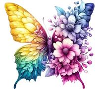 Rainbow Butterfly Flower Vinyl Decal Stickers, Cover Marks, [Qty:4] 1@ 20cm Tall Ideal for Toilets, Car, Wall or Laptop. 3@ 7cm for Phone & Cups, Vibrant Floral Butterflies Graphic (Half Rainbow)