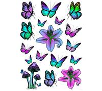 Rainbow Butterfly Flowers Lily Summer Festival Temporary Tattoos Pink Purple Costume Accessories