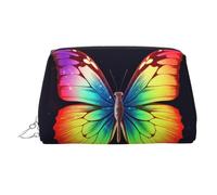 Rainbow Butterfly Makeup Bag for Women Cosmetic Bags Leather Travel Makeup Case Organizer Waterproof Make up Pouch Open Flat Toiletry Bag Portable Storage Pouch for Travelling, Silver, One Size