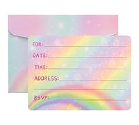 Rainbow Butterfly Party Invitation 12PCS Party Invitation Card, Party Supplies with Envelopes for Girls Boys Birthday Baby Shower, Invitation Letter Birthday Party Invitation Card (Rainbow)