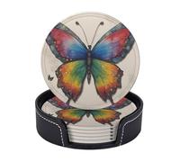 Rainbow Butterfly Print 6 Set Practical Cup Coasters Office Kitchen Coffee Table Decor Dining Easy Clean