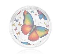 Rainbow Butterfly Print Ashtray Large Home Round Clear Ashtray Cool Office Outdoor And Indoor Use Patio Decoration