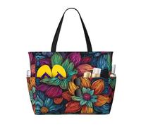 Rainbow Butterfly Print Large Waterproof Beach Tote Bag for Women with Zip and Pockets Foldable Handbag for Travel Pool Shopping Holiday Gym