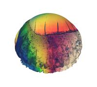 Rainbow Butterfly Print Shower Essentials Bonnet For Women, Large Washable Elastic Band Bath Hair Wrap Shower Cap