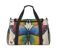 Rainbow Butterfly Print Stylish Foldable Carry On Tote with Waterproof Zipper for Weekend Getaways Bag