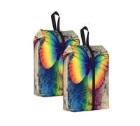 Rainbow Butterfly Print Waterproof Shoe Bag Travel Bag with Carry Strap Storage Bag Versatile Cosmetic Bag-2pcs