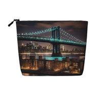 Rainbow Butterfly Printed Reusable Cosmetic Bag – Travel Toiletry Organizer, Zipper Pouch for Makeup Accessories, New York Manhattan Bridge Night, One Size