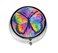 Rainbow Butterfly Small Pill Box 3 Compartment Portable Pill Box for Purse Pocket Colorful Mini Medicine Organiser for Daily Vitamin Fish Oil Storage