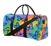 Rainbow Butterfly Stripes Foldable Travel Duffle Bag Waterproof Sports Gym Bag with Shoulder Straps